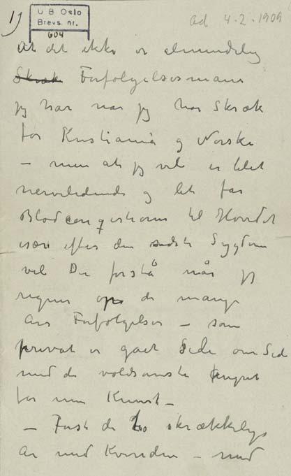 . ILL. 16. LETTER FROM EDVARD MUNCH TO JAPPE NILSSEN 1909